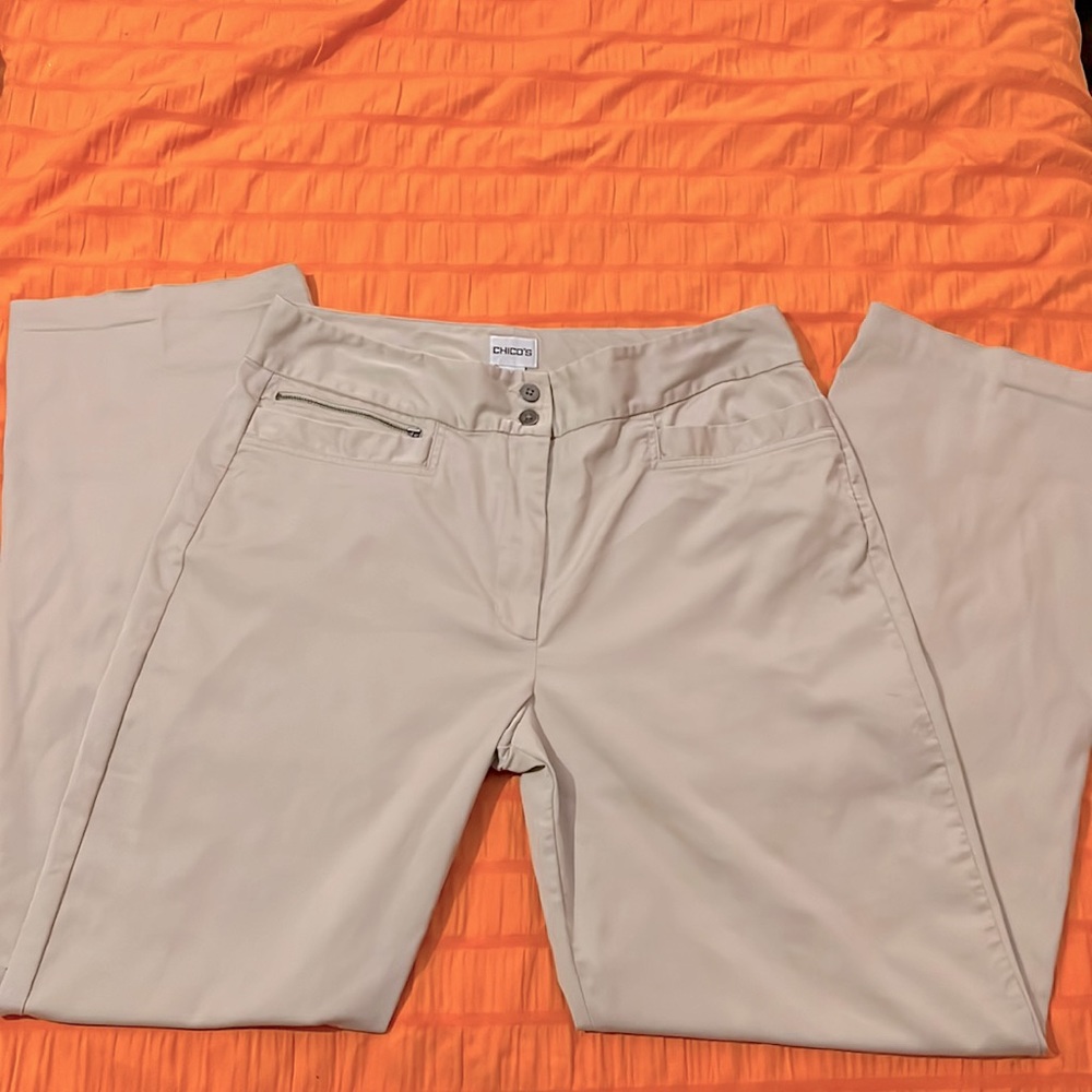 Chico's Chino Straight Leg Pants zip coin pocket Sz 2